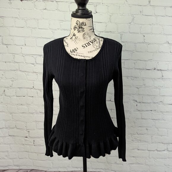 CAbi Black Ruffle Party Cardigan Sweater XS Style 5287 - Picture 2 of 6